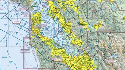 Crop of the FAA San Francisco VFR Terminal Area Chart showing the blue Class B rings around San Francisco International and the magenta Class C around Oakland